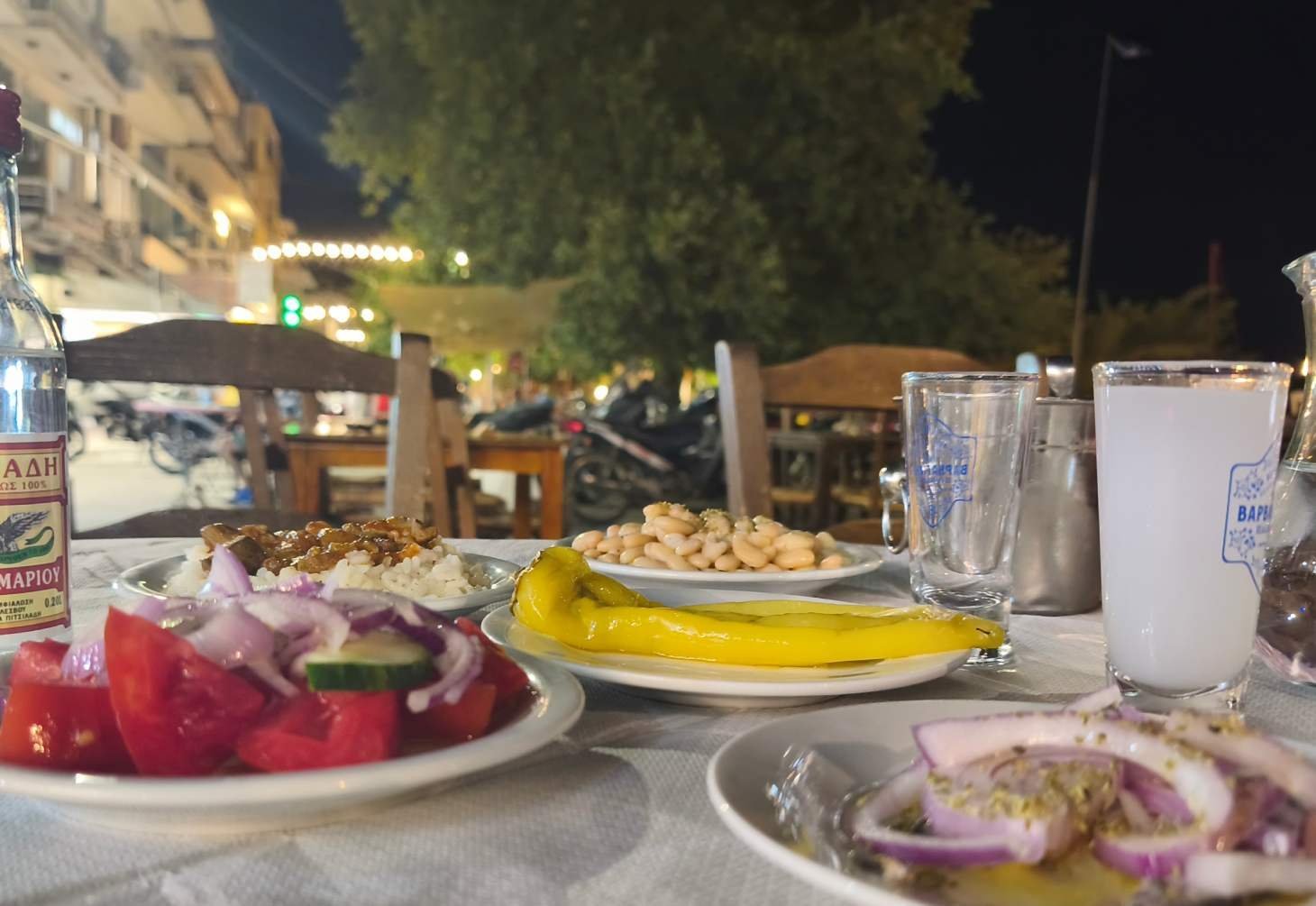 Ouzo and meze at a Plomari taverna
